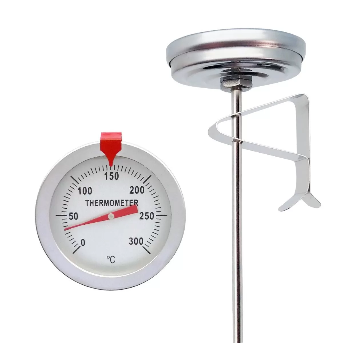 INF Kökoljetermometer med prob (230mm) - Klämbar analog fritös- och sockertermometer, 0°C~300°C, 304 rostfritt stål + värmetåligt