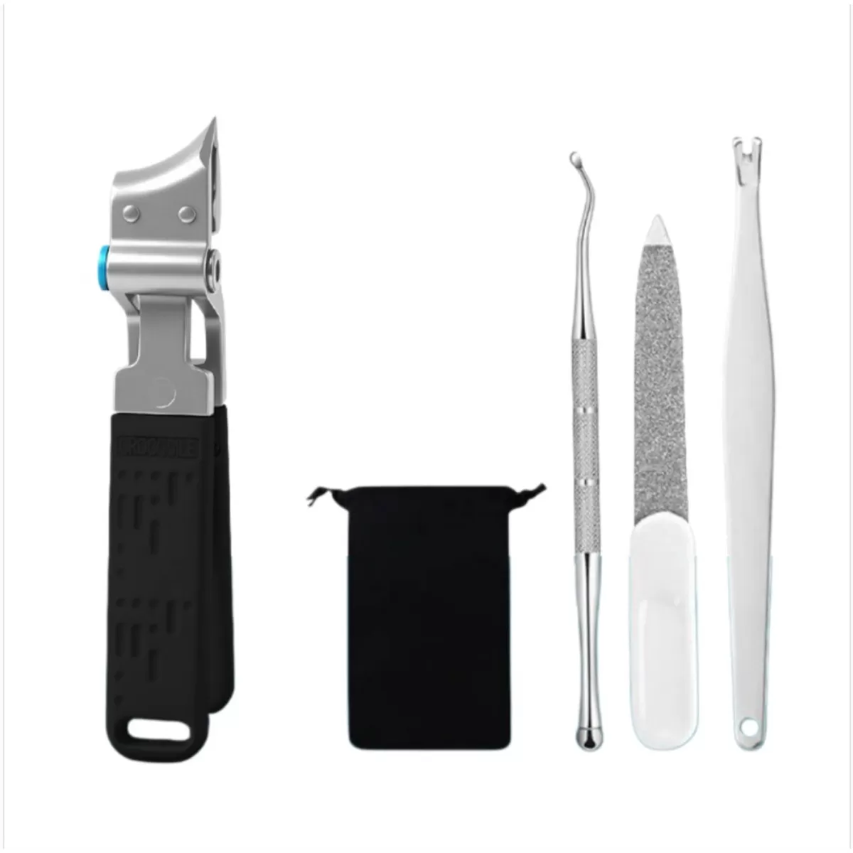 INF Stänkskyddad nagelklippare 5-delars snedställt manikyrset med förvaringspåse, plast + rostfritt stål, flerfärgad Svart