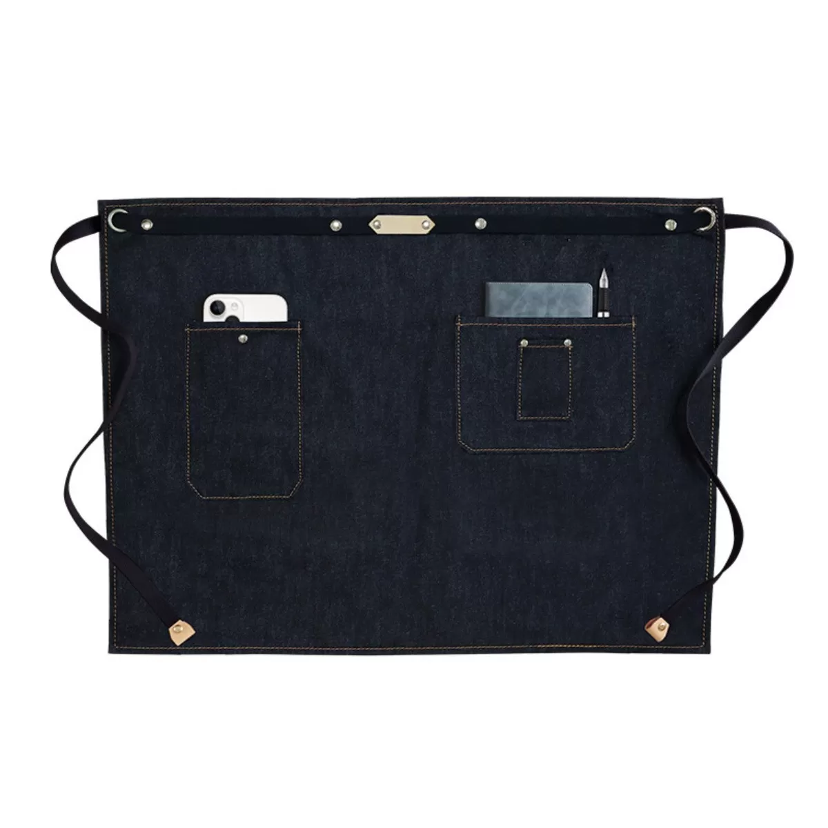 INF Denim halvförkläde - Avtagbart midjebälte, tryckknappsficka, perfekt för café och arbete Svart