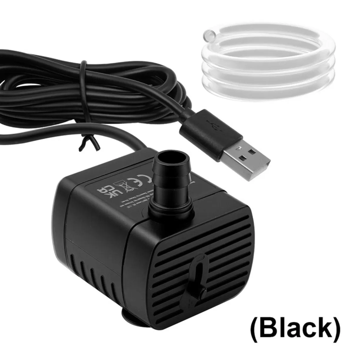INF 1,5 m USB dränkbar vattenpump med justerbar ventil - borstlös 5V mikropump, rostfritt stål 304+ABS, IPX8 Svart