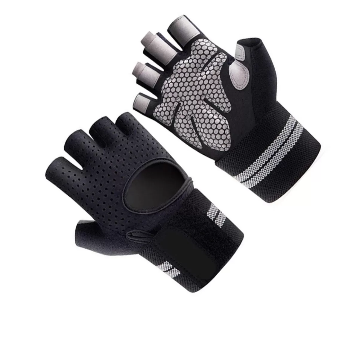 INF Träningshandskar 1 par - Antihalk silikonhandflata, Andningsbar ice silk-mesh, Halvfinger med handledsstöd för styrketräning XL