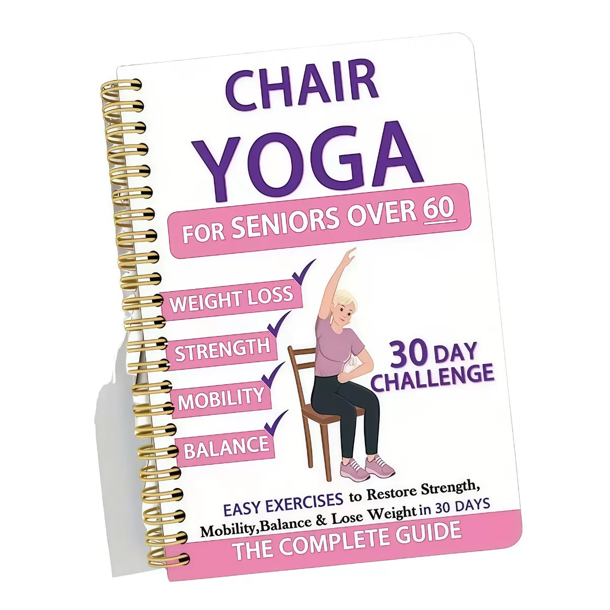 INF 30-dagars yoga viktminskningsjournal - stol-yoga plan, poser och senior träningslogg, belagt papper 21cmx14cm