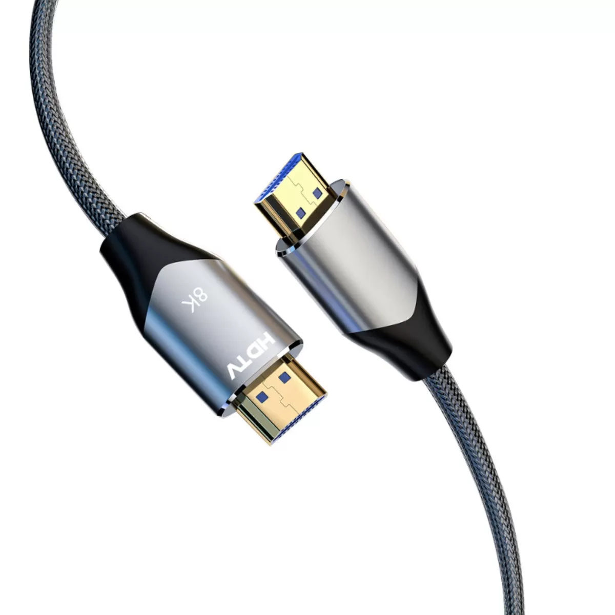 INF HDTV 2.1 HDMI-kabel 8K 60Hz flätad nylon silver - 48Gbps, eARC, VRR, ALLM, QMS, QFT, 1.5/3/5/10m, kompatibel med PS5 och PC 5 m