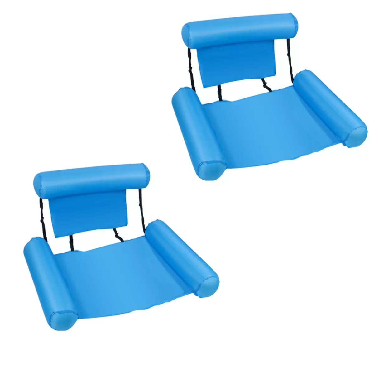 INF Uppblåsbart poolflyt 2-pack - PVC vuxen poolsoffa med nätgunga och tredubbel rör, ljusblått överdrag