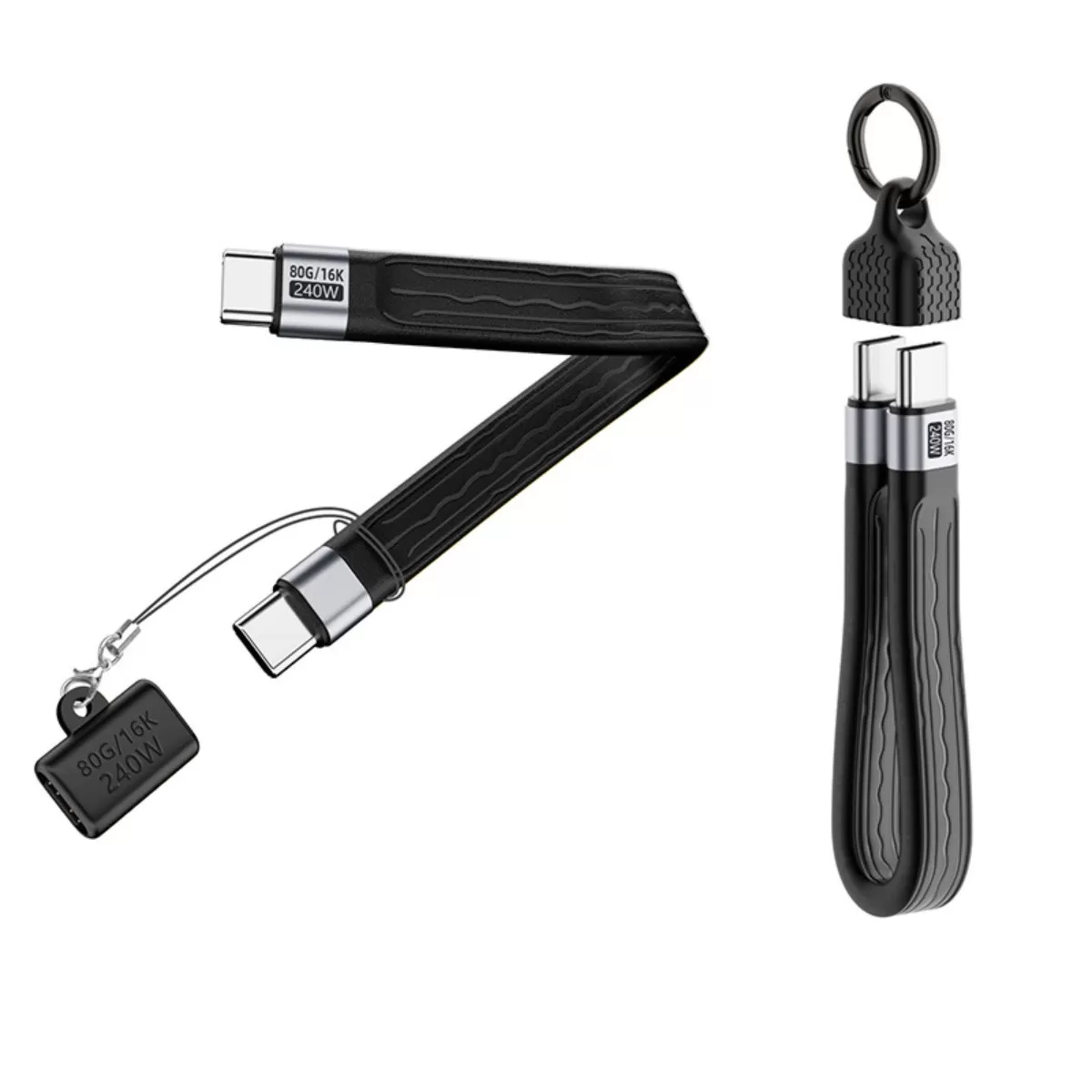 INF Fullfunktionell 240W FPC Flat USB-C-kabel + förlängningsadapterpaket - 240W MAX, USB4 80Gbps, 16K 60Hz, Emark-chip (TPE) Svart