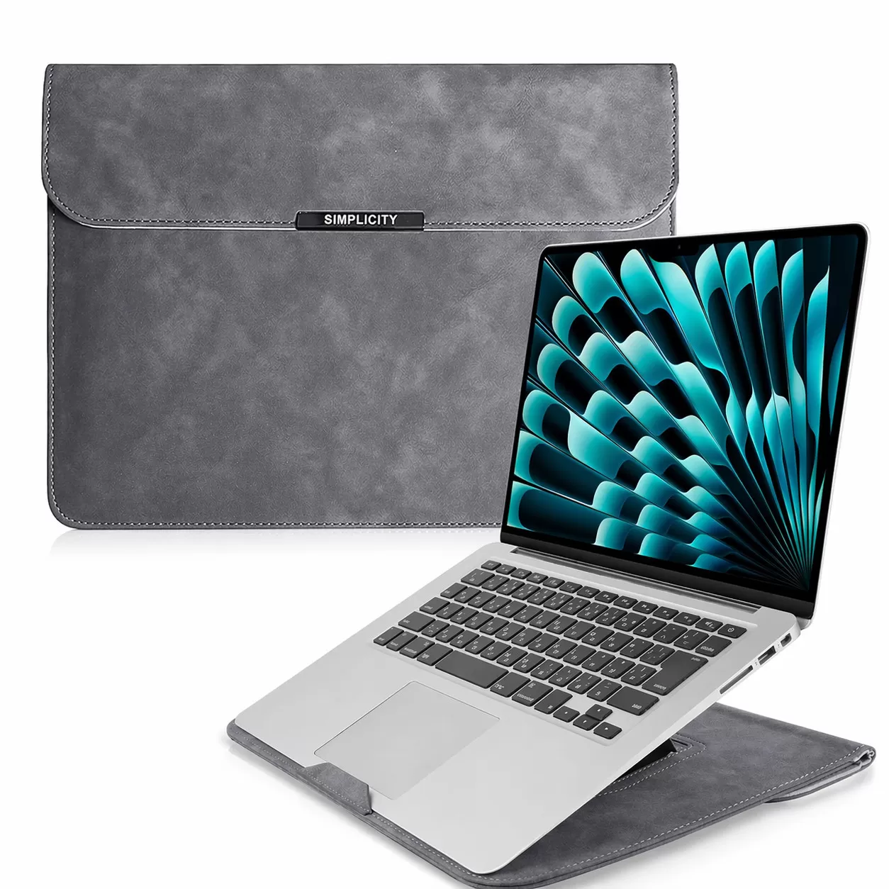 INF 15/16 tum Universal Laptopfodral med Ställ - Grått PU-läder