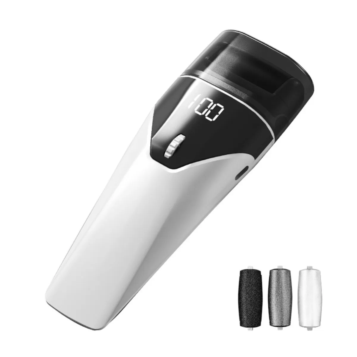 INF Elektrisk fotfil – 100-nivåers justerbar uppladdningsbar liktornsborttagare med LED-display, Type-C 500mAh, 12000 rpm, 3 Vit
