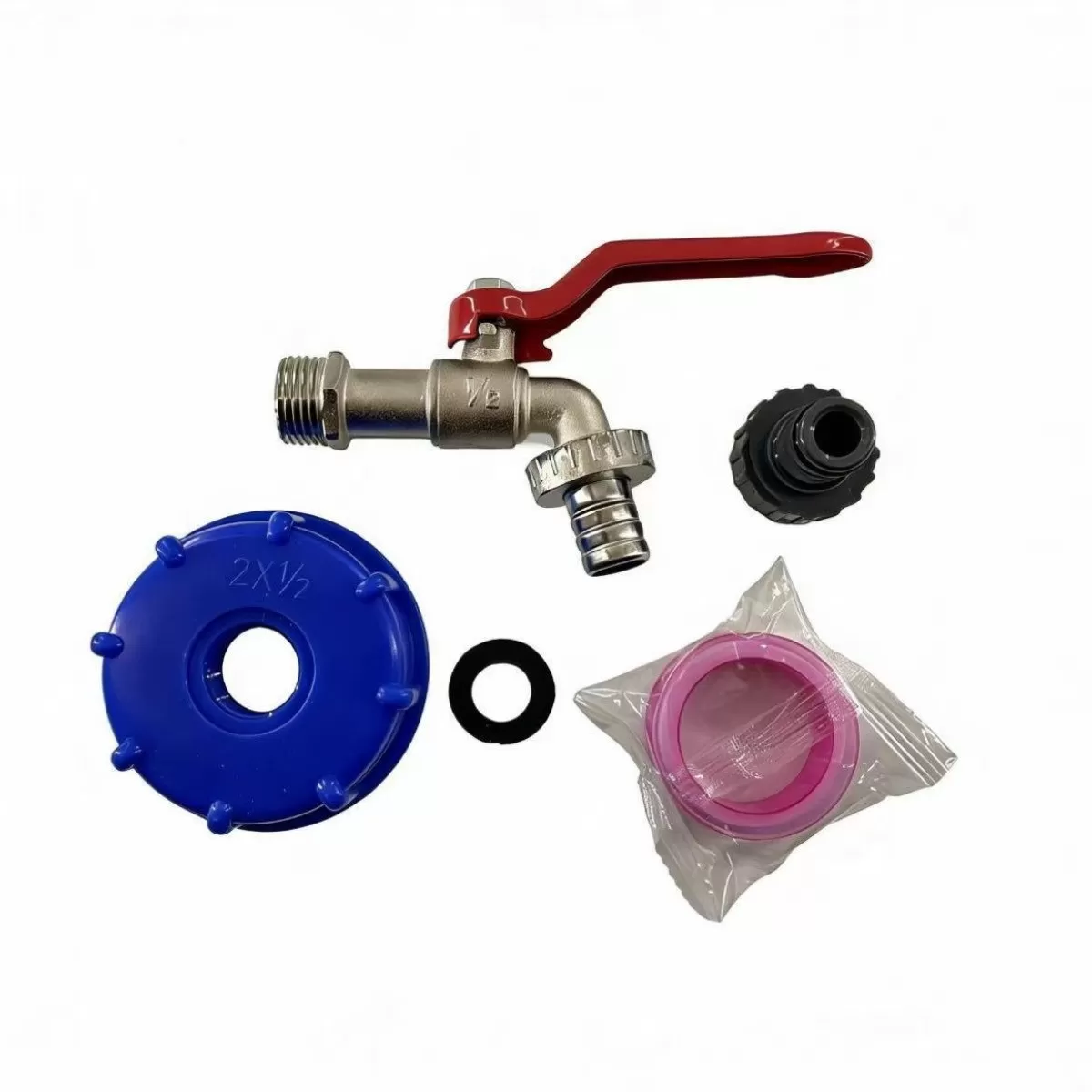 INF Utomhuskran med kulventil 1/2 inch inlopp 3/4 inch utlopp - Keramisk skivventil, zinklegerad spak, IBC-tote-adapter, Röd