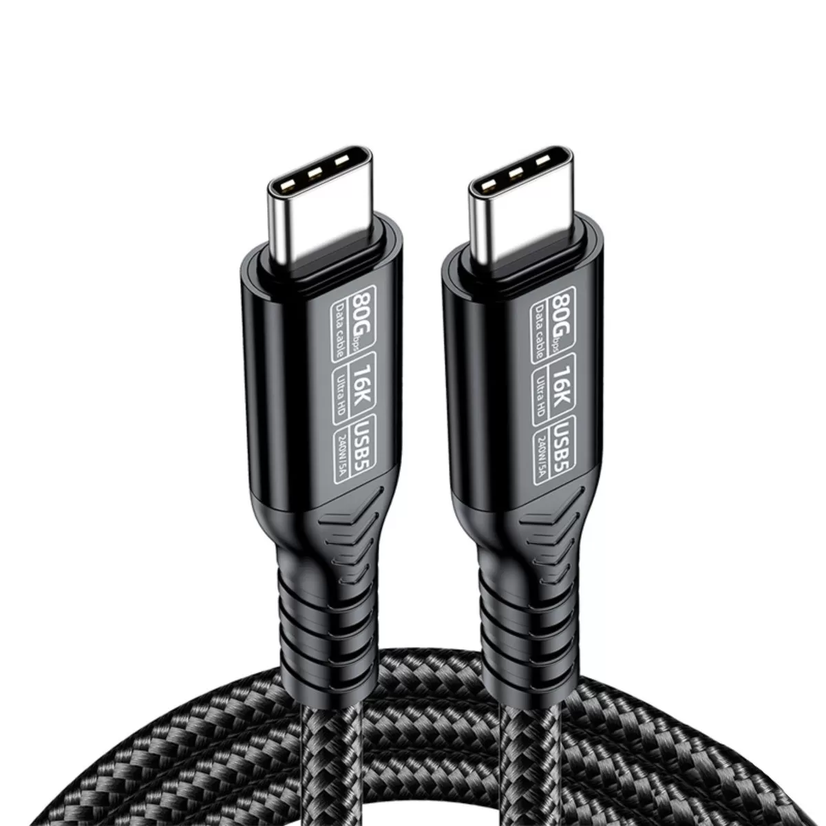 INF USB5 Type-C-datakabel - 80Gbp hög hastighet, 240W 5A snabbladdning, DP2.1-video upp till 16K 60Hz Svart 1,5 m