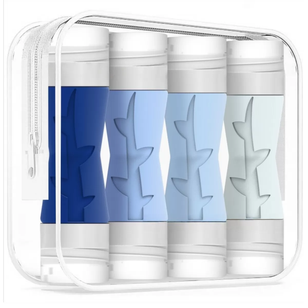 INF Silikon dubbeländade reseflaskor 4-pack – lövformade dubbla munstycken, mjuk pressbar, påfyllningsbara kosmetikbehållare