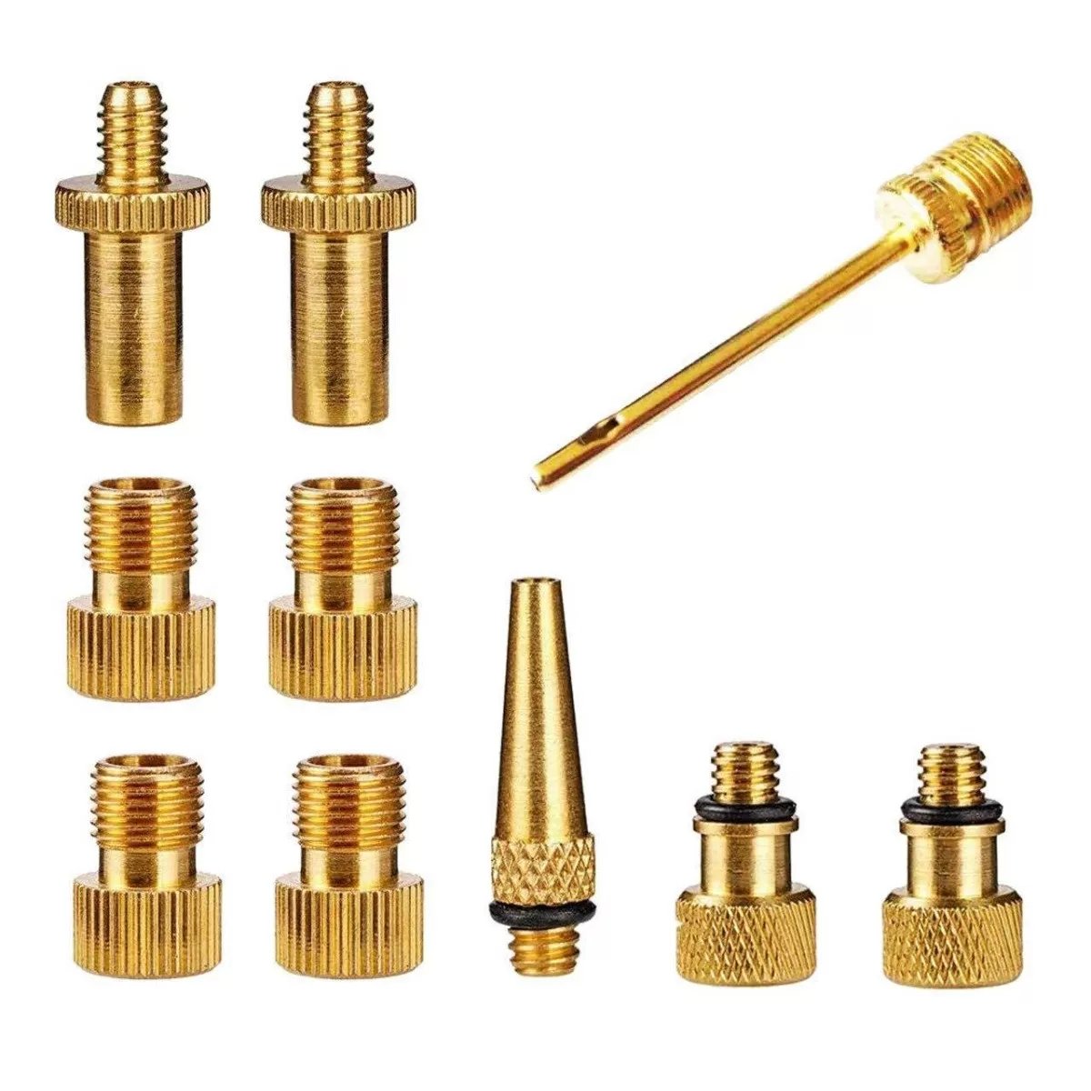 INF 10-pack Metall Guld Ventiladapter för Mountainbike och Cykel – Cykelpumpsadapter och Kopplingstillbehör
