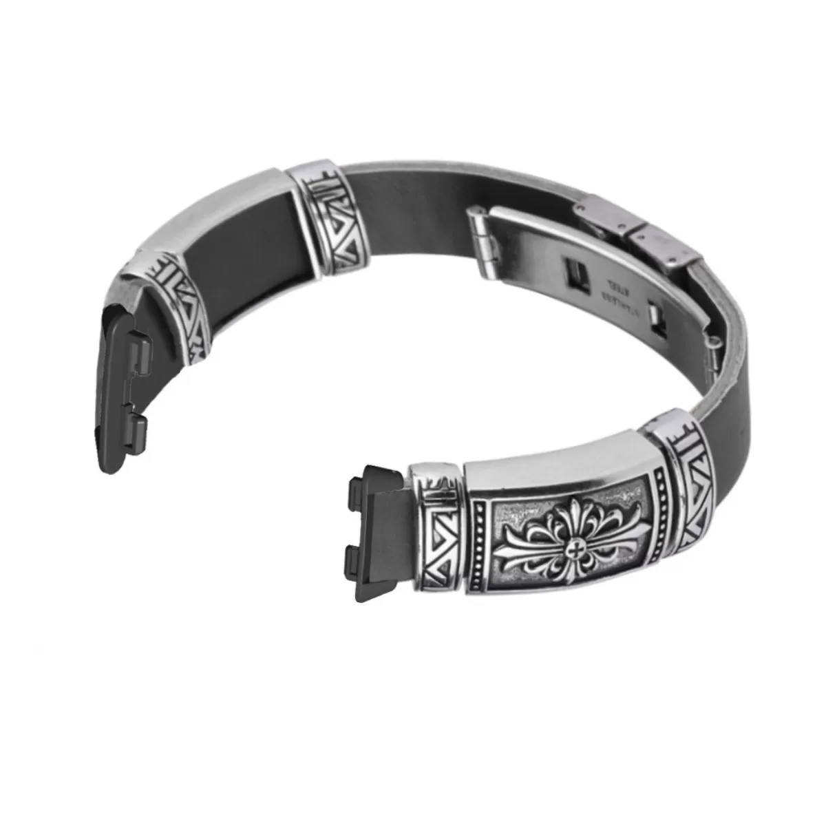 INF Vintage PU-läder ersättningsarmband med dubbelknappat fjärilsspänne, kompatibelt med Huawei Band 11/11 Pro Svart
