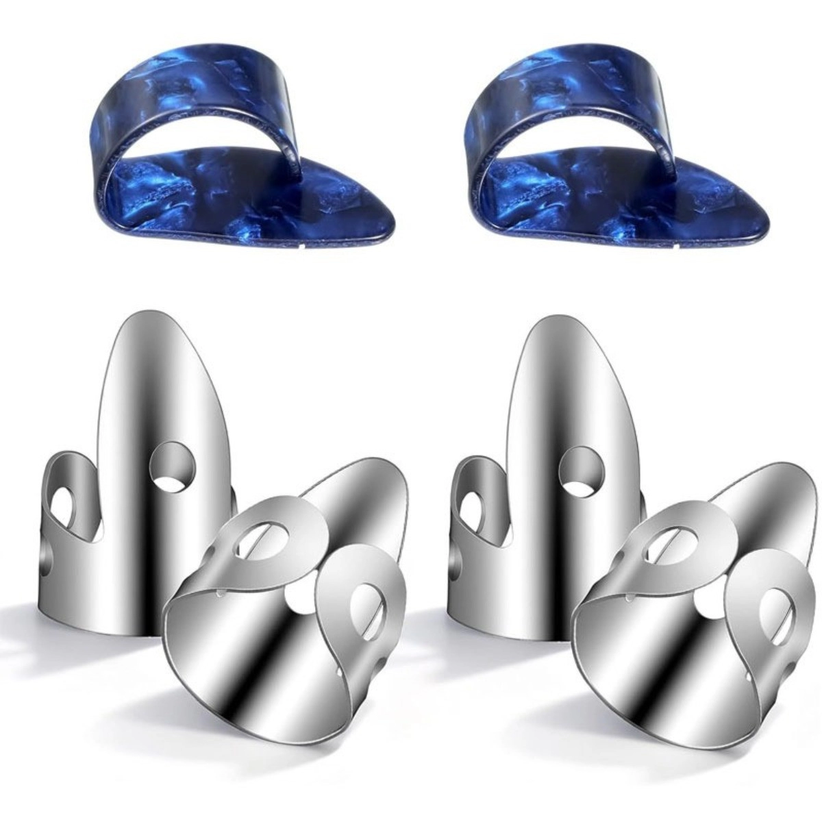INF 6-delars justerbart metallset med fingerplektrum – fingerplektrum i rostfritt stål med tumplektrum i plast, bekväm passform