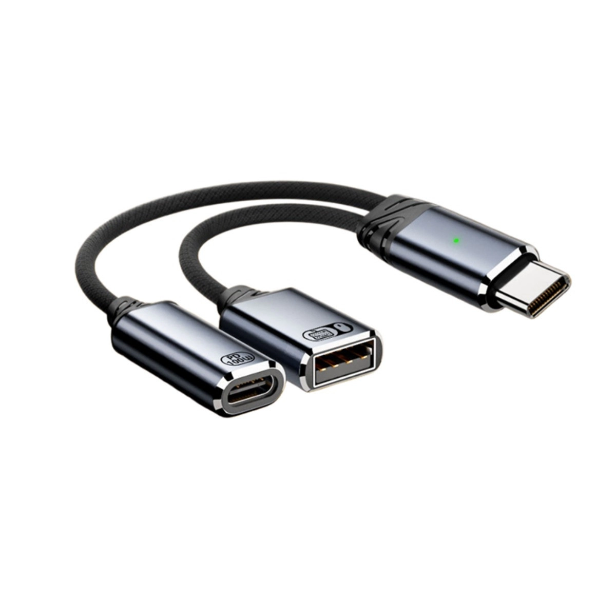 INF Type-C 2-i-1 kort adapterkabel för USB-ljudhörlurar med PD snabbladdning, aluminiumflätad 15cm Grå