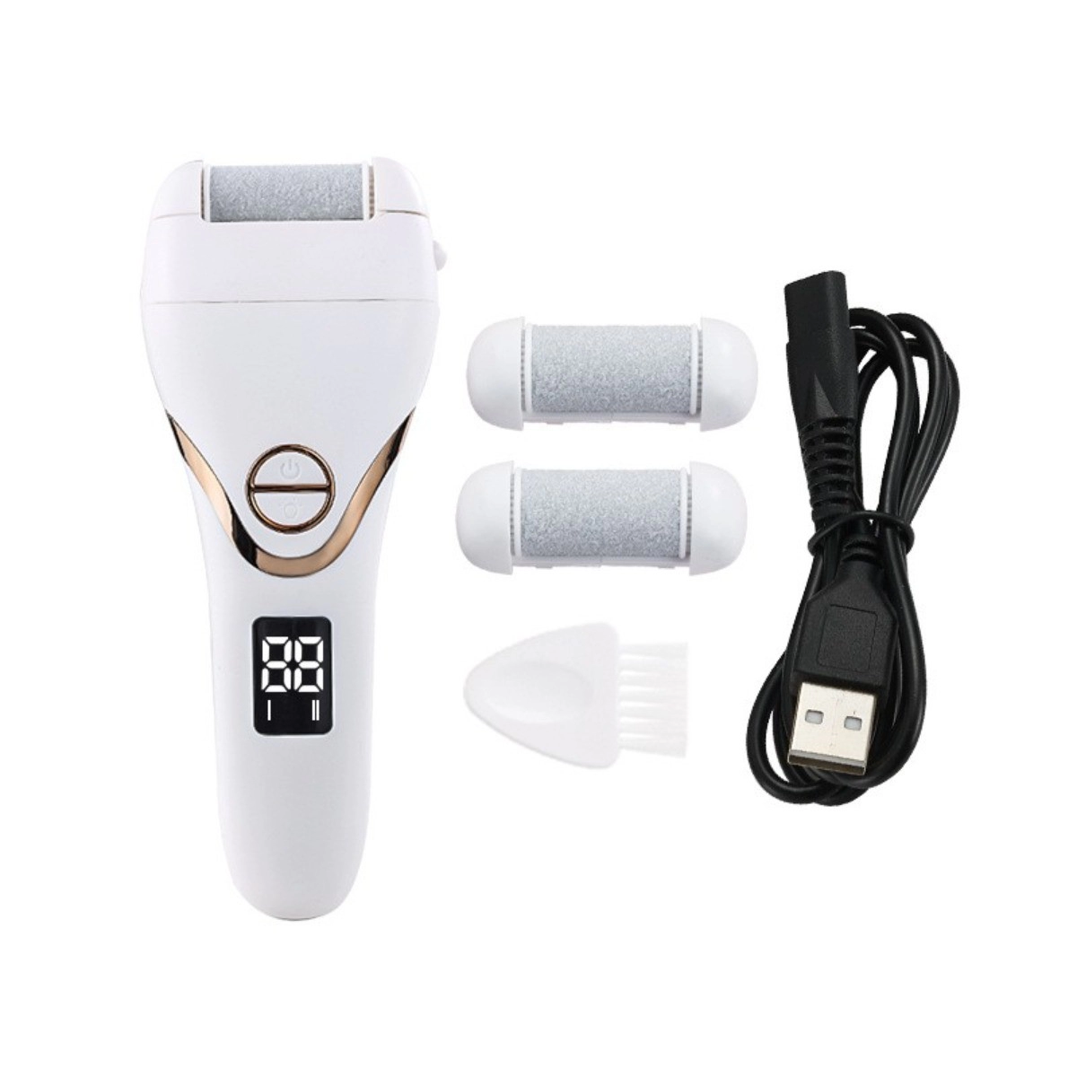 INF USB Digital LED Elektrisk Fotfil – Uppladdningsbar 3-växlad Fotfil med Kvarts Sliphuvud och 18650-batteri Vit