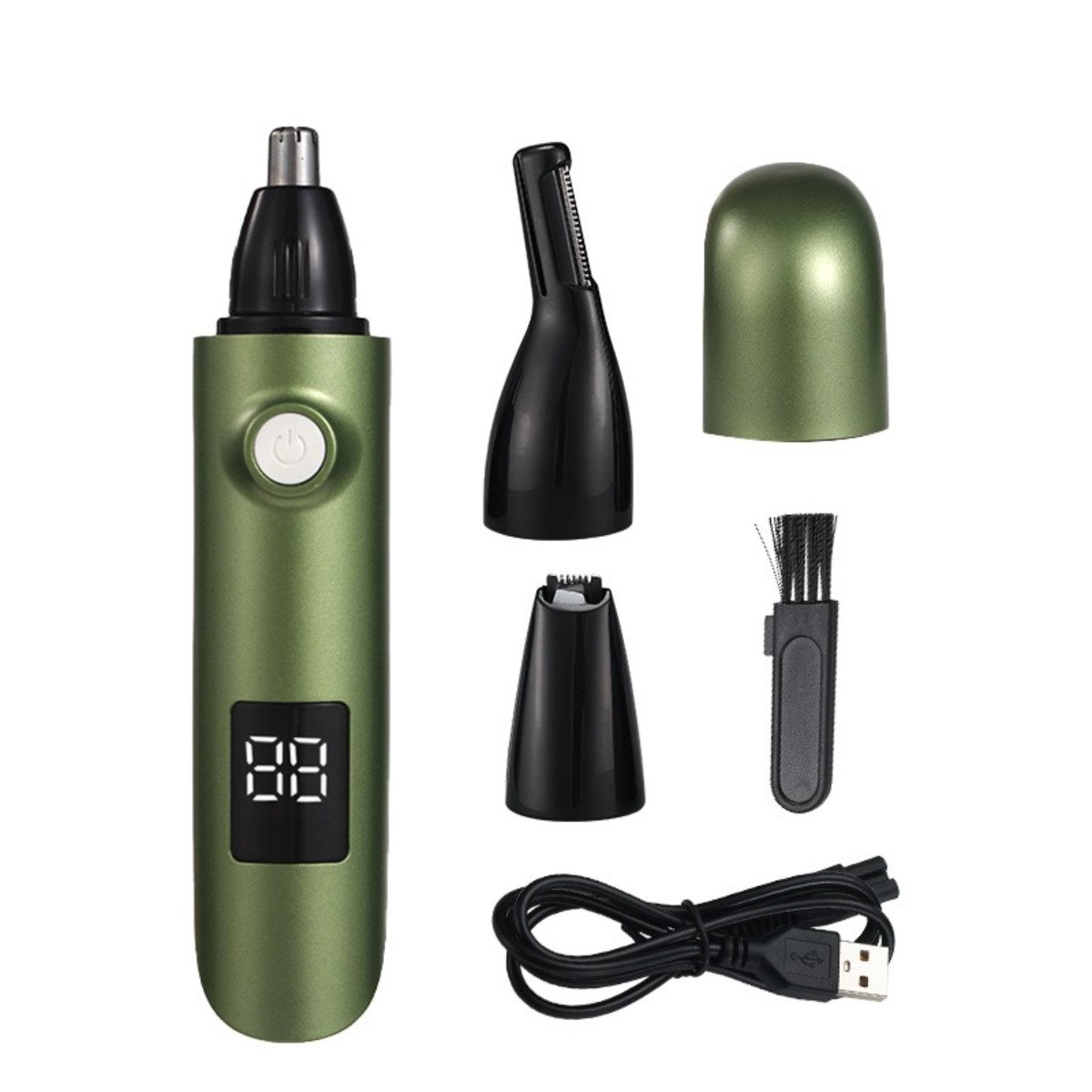 INF 3-i-1 USB-uppladdningsbar elektrisk trimmer - näshårstrimmer, ögonbrynstrimmer och ansiktshårstrimmer för exakt Grön
