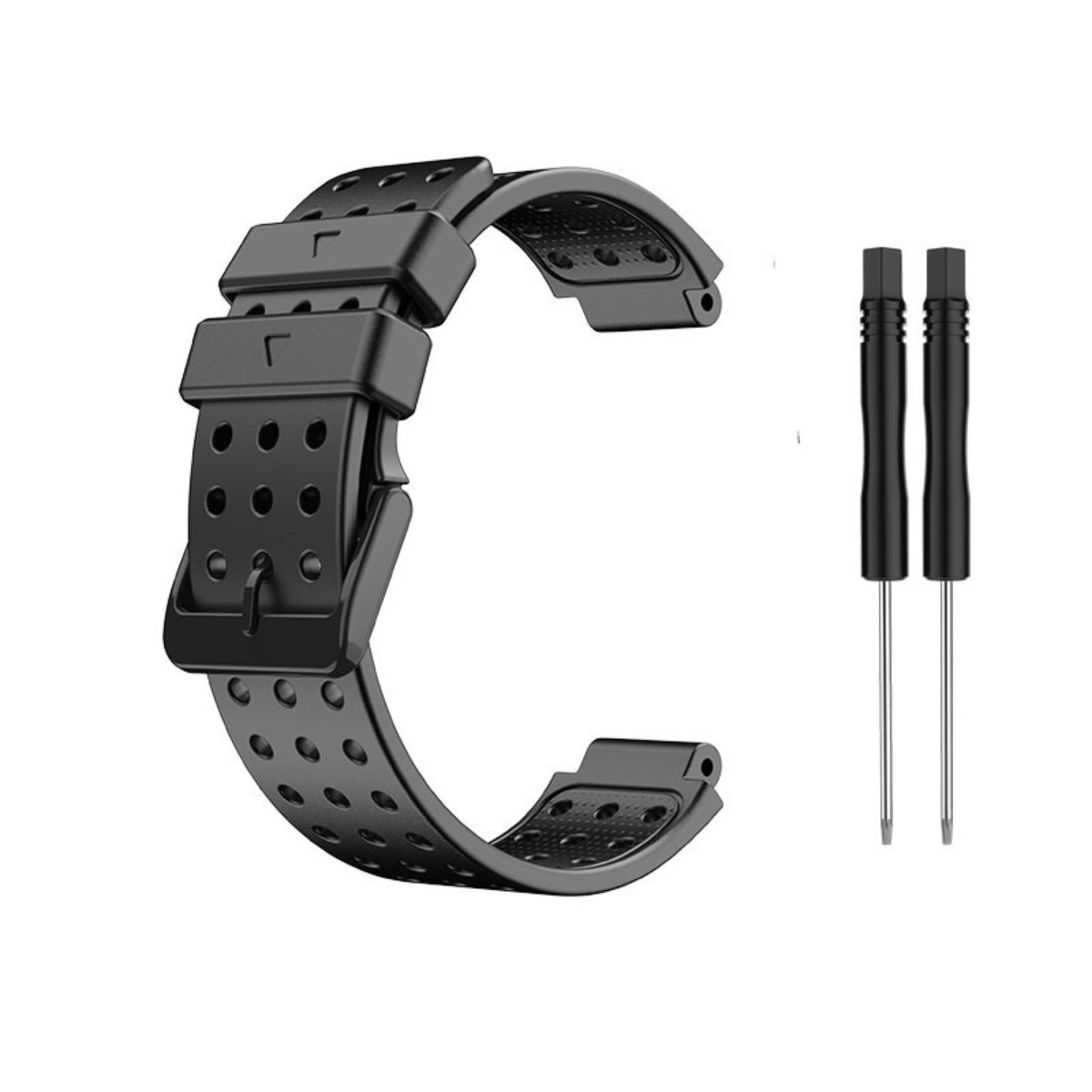 INF Utbytbar silikonrem för sportklocka - bekväm ventilerande rem, kompatibelt med Garmin Forerunner 235 och 735XT, Storlek Svart