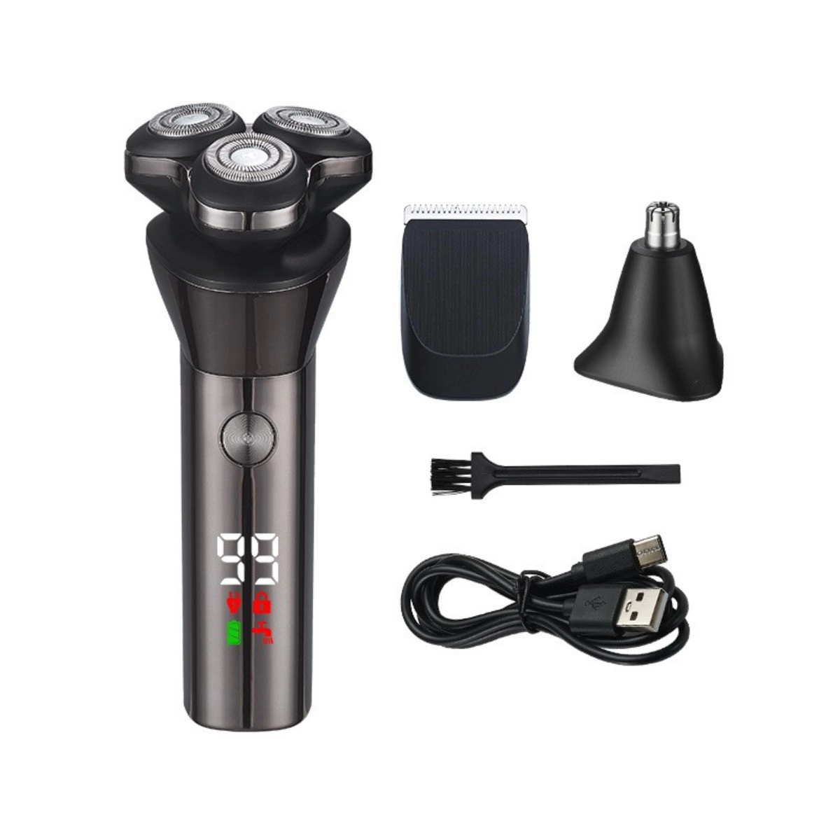 INF 3-i-1 elektrisk rakapparat - laddningsbar sladdlös trimmer med kraftfull motor och LED-batteriindikator för skägg, ansikte