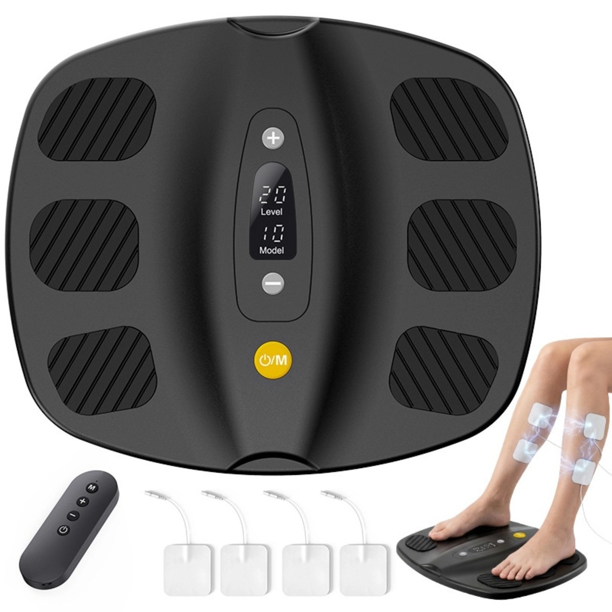 INF EMS Fotmassageapparat med EMS+TNS dubbelpuls, 10 lägen & 20 intensiteter - Uppladdningsbar bärbar fotplatta med