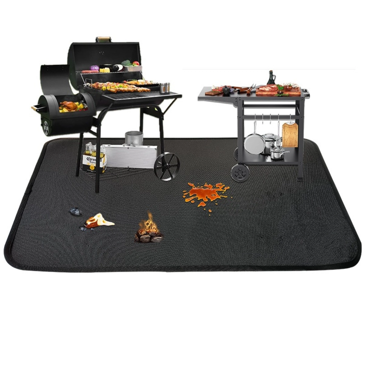INF Utomhus brandsäker BBQ-grillmatta, silikon och glasfiber värmebeständig golvskydd, Storlekar S 150 x 100 cm och L 183 x 99 S