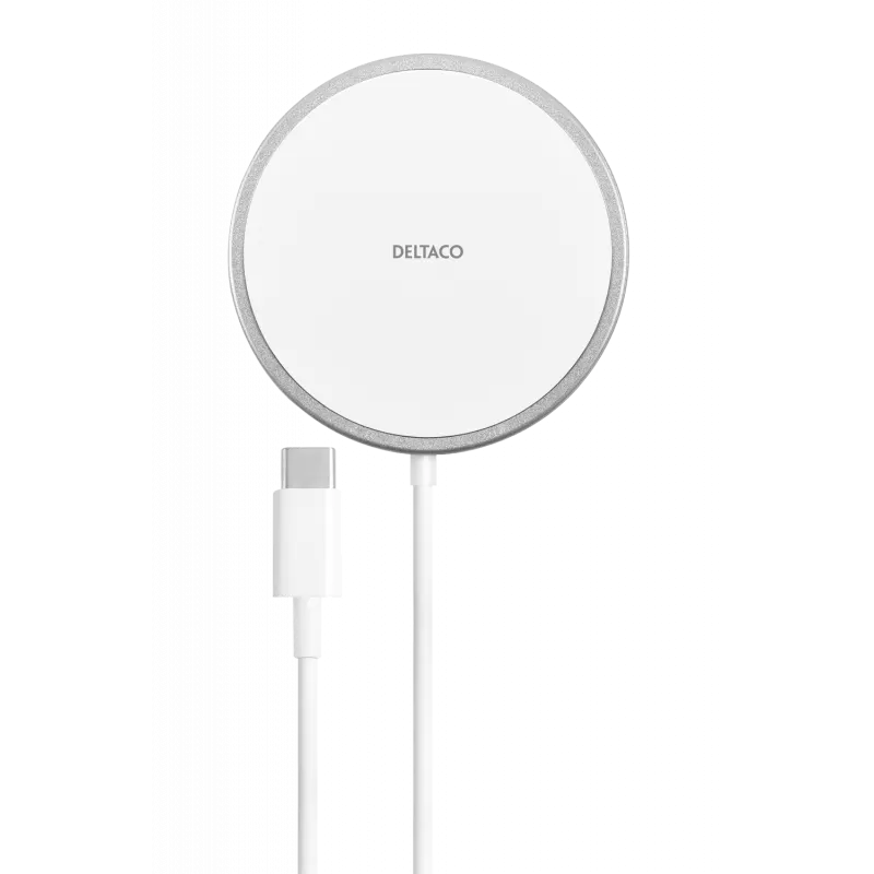 deltaco Magnetic wireless charger, iPhone 13/14/15/16, USB-C, wh/si