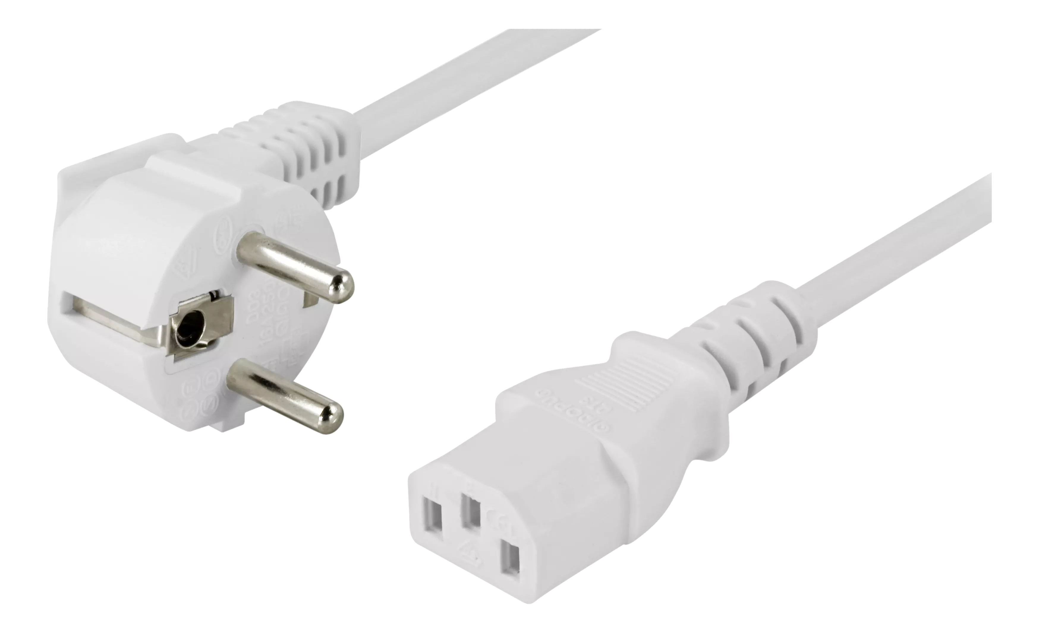 deltaco Earthed power cable, angled CEE 7/7 - C13, 10m white