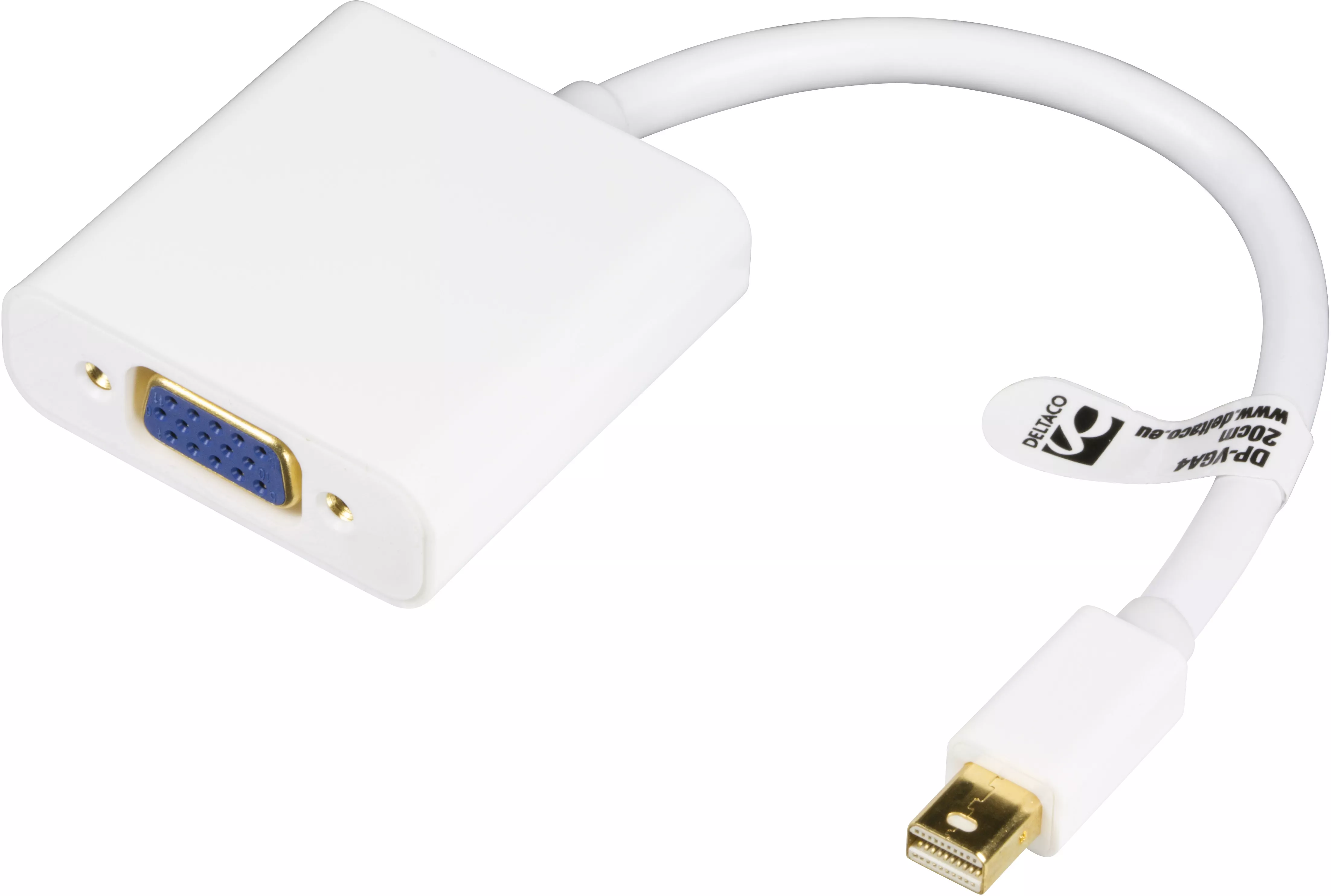 deltaco Mini DisplayPort to VGA-adapter, 20-pin- 15-pin, white, 0.2m