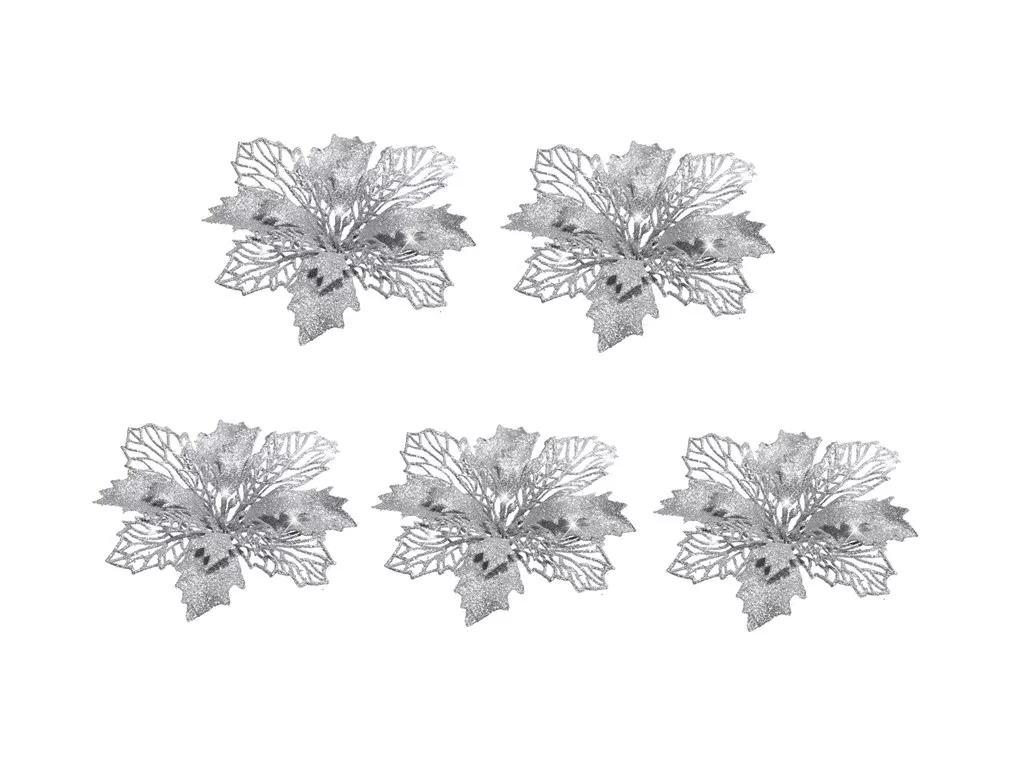 INF Konstgjorda blommor juldekoration 5-pack Silver
