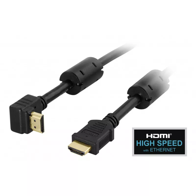deltaco Angled HDMI cable, Premium High Speed HDMI, 1.5m, black