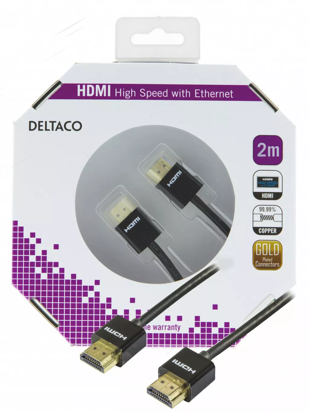 deltaco thin HDMI cable, HDMI High Speed with Ethernet, 2m, black