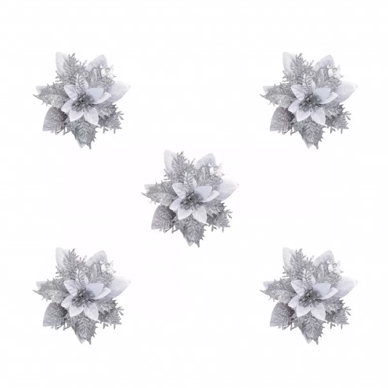 INF Konstgjorda julblommor silver 5-pack juldekoration