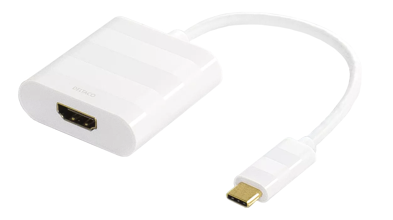 deltaco USB-C to HDMI adapter, Type C ma - HDMI fe, 4K, UHD, white