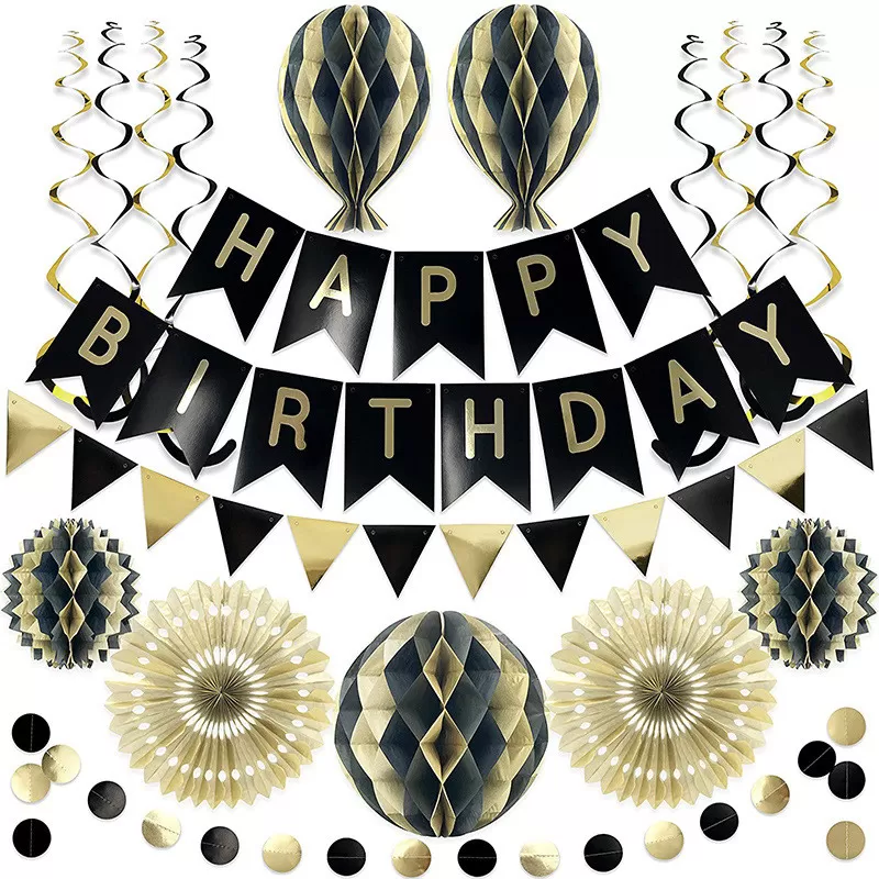 INF Födelsedagsfest dekorationer med grattis på födelsedagen banner