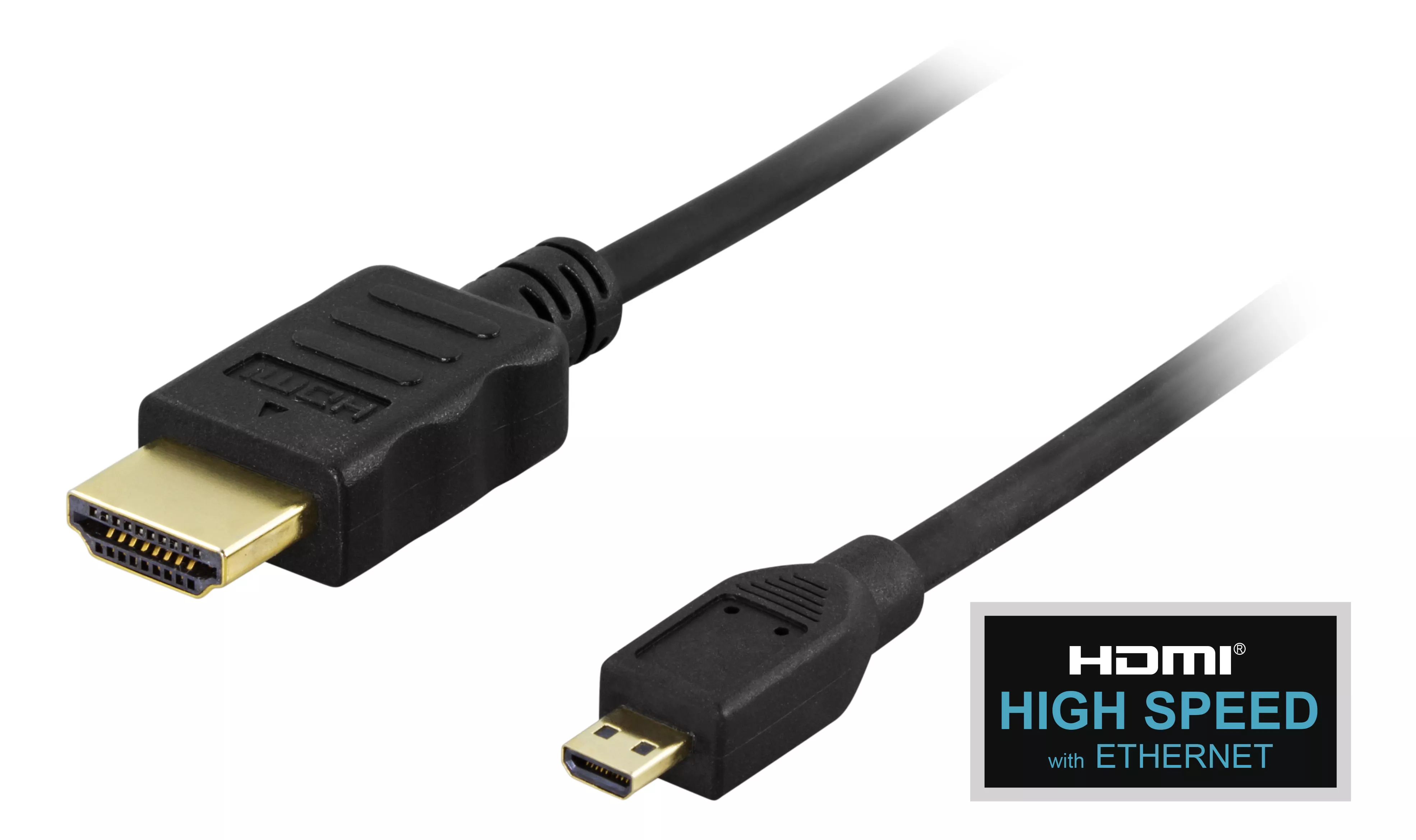 deltaco HDMI A - Micro cable, HDMI High Speed w/ Ethernet, 1m, black