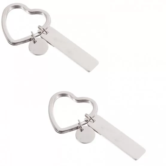 INF 2-pack hjärtformad DIY-nyckelring i rostfritt stål Silver
