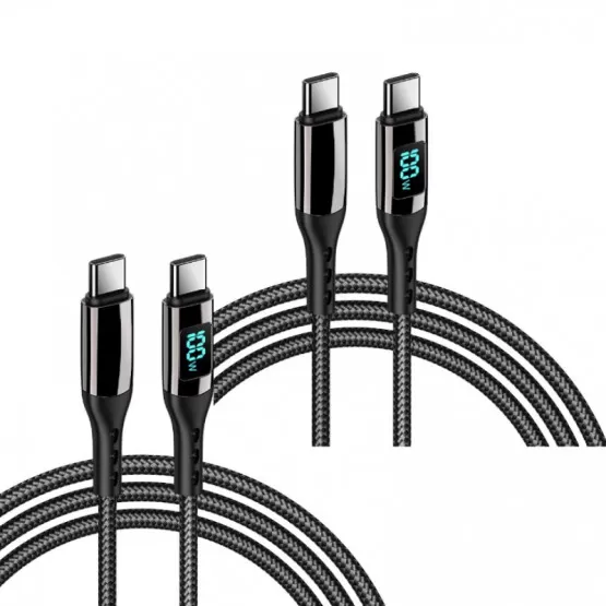 INF 2-pack PD100W flätad datakabel typ-C till typ-C digital display